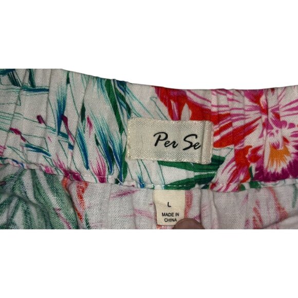 Per Se Linen Blend Floral Tropical Print Elastic Waist Casual Pants Sz Large Whi - Picture 4 of 7